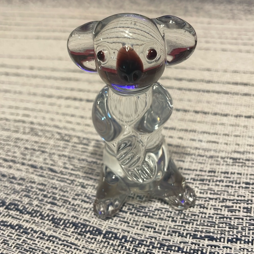 Glass Koala Bear Figurine clear w/black eyes & nose